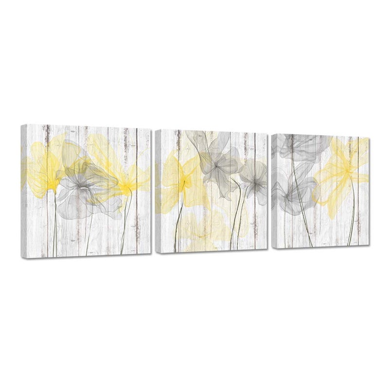 Zlove Yellow Bathroom Decor, Yellow and Grey Wall Decor - Modern Canvas Wall Art Flower Pictures for Bathroom Bedroom,12"x12" - Image 1